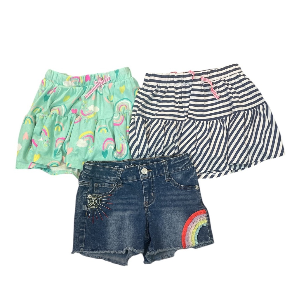 Cat & Jack 3 Piece Bundle 2 Skorts 1 Denim Jean Shorts Embroidered Size M (7-8)